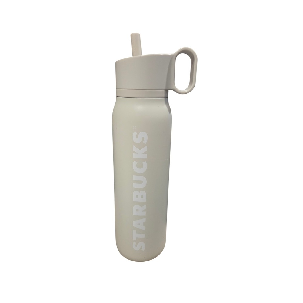 Starbucks Stainless Steel Water Bottle Matte Cream Insulated Straw Lid 24oz